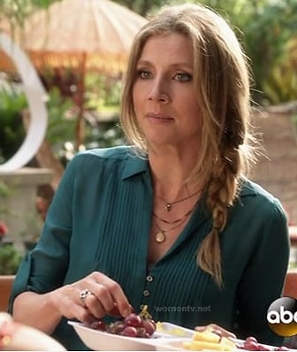 Polly’s green pintuck blouse on How To Live With Your Parents