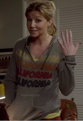 Polly’s grey “California” hoodie on How To Live With Your Parents