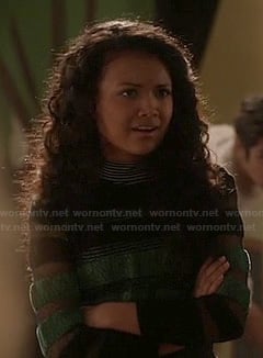 Sarita’s black and green striped sweater on Twisted