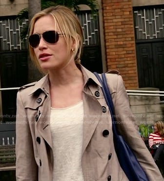 Annie’s trench coat and aviator sunglasses on Covert Affiars