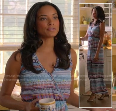 April’s pattern-striped wrap maxi dress on Mistresses