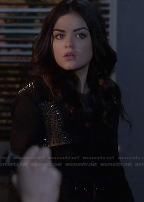 Aria’s black spiked coat on Pretty Little Liars