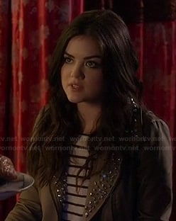 Aria's studded lapel jacket on PLL