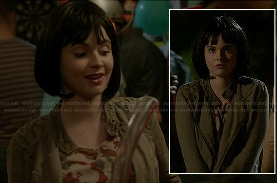 Bay’s khaki green jacket with embroidered shoulders on Switched at Birth