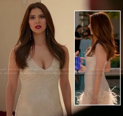 Carmen’s champagne feather dress on Devious Maids