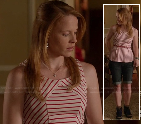 Daphne’s red and white striped peplum top on Switched at Birth