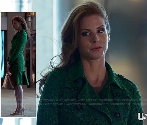 Donna’s green lace trench coat on Suits