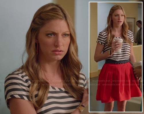 Josslyn’s striped top and red pleated skirt on Mistresses