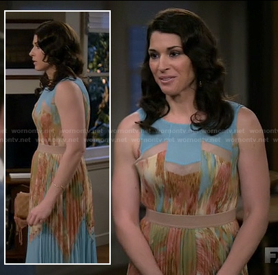Kristens’ blue floral pleated dress on Wilfred