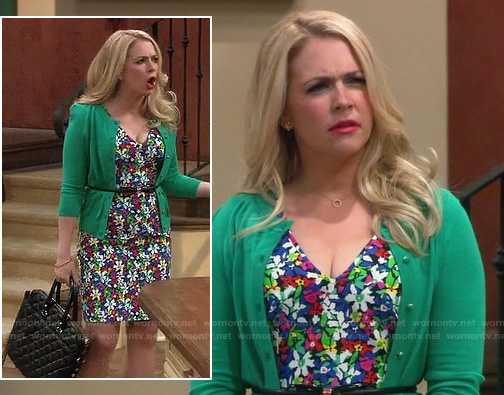 Mel’s daisy floral dress with green cardigan on Melissa and Joey