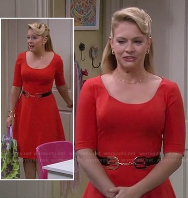 Mel’s red elbow sleeve flared dress on Melissa and Joey
