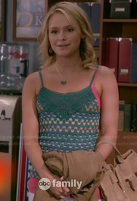 Nikki’s green crochet top on Switched at Birth
