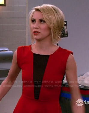 Riley’s red and black mesh “V” dress on Baby Daddy