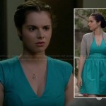 Bay’s turquoise blue v-neck dress and grey shrug on Switched at Birth