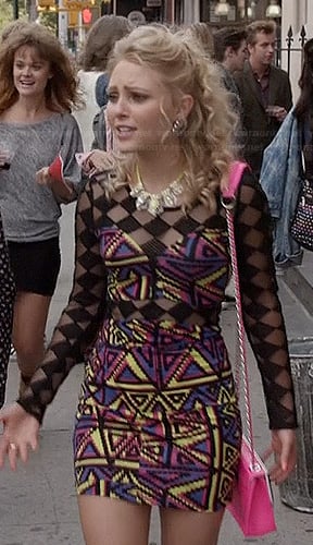 Carrie's geometric mesh mini dress on The Carrie Diaries