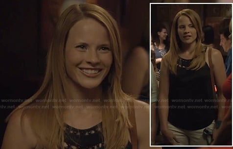 Daphne’s navy eyelet and bead detail top on Switched at Birth