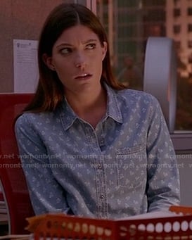 Debra’s floral printed chambray shirt on Dexter