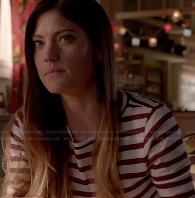 Debra’s red and white striped tee on Dexter