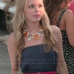 Emily’s navy strapless maxi dress on The Vineyard