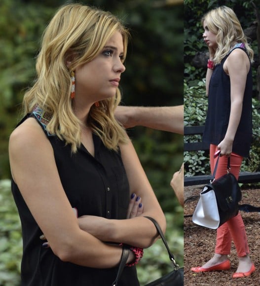 Hanna's black top with colorful collar on PLL