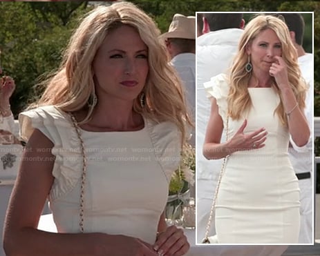 Jackie’s white ruffled sleeve dress at the white party on The Vineyard