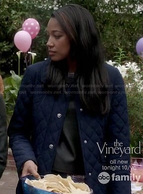 Lacey’s navy blue quilted jacket on Twisted