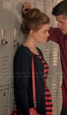 Lydia’s coral and navy striped eyelet dress on Teen Wolf