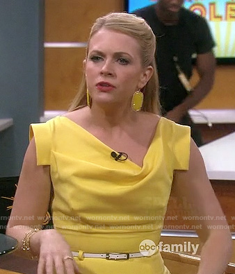 Mel’s yellow cowl neck dress on Melissa and Joey