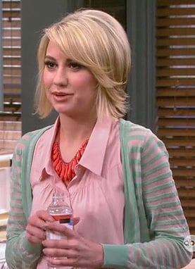 Riley’s green striped cardigan on Baby Daddy