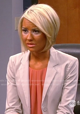 Riley’s orange pleated top and white blazer on Baby Daddy