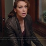 Savi’s asymmetric draped leather jacket on Mistresses