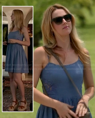 Sonya’s blue crochet dress on Burn Notice
