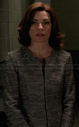 Alicia’s grey tweed zip front jacket on The Good Wife