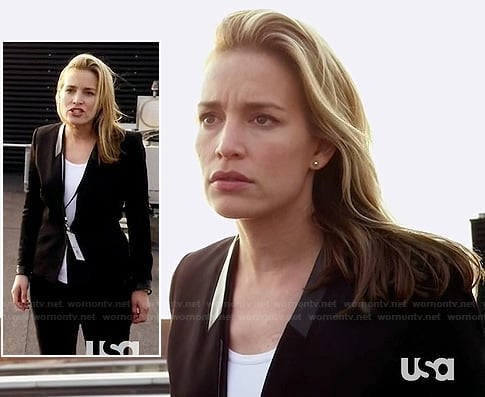 Annie’s black leather trim blazer on Covert Affairs