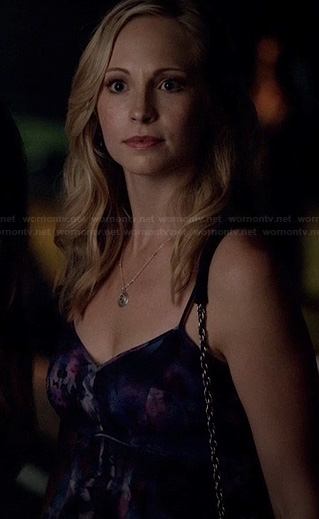 Caroline’s purple ruffled cami on The Vampire Diaries