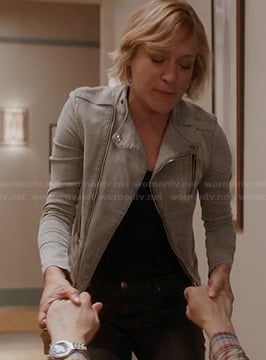 Chloe Sevigny's grey denim jacket on The Mindy Project