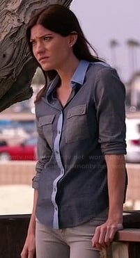 Debra's contrast collar chambray shirt on Dexter