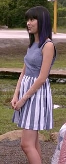 Grace’s chambray blue and white striped dress on Camp