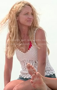 Jackie’s white crochet tank top on The Vineyard