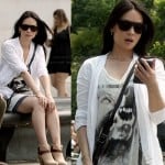 Joan’s wolf graphic tee and ankle boots on Elementary