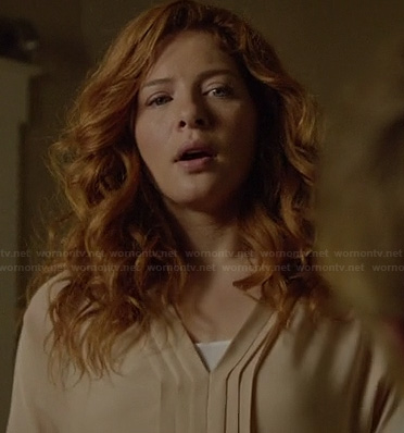Julia’s beige pleat front top on Under the Dome