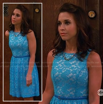 Amy’s turquoise blue lace dress on Baby Daddy