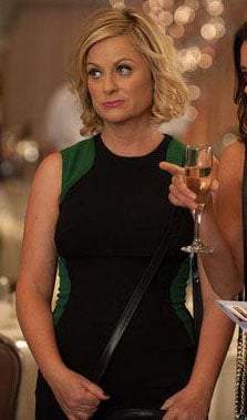 Leslie's black and green colorblock dress on Parks & Recreation