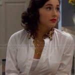 Mandy’s white shirt with leopard fur collar on Last Man Standing