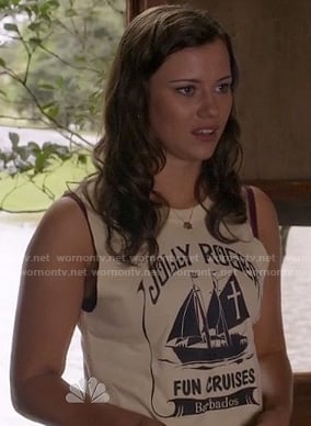 Marina’s “Jolly Roger Fun Cruises” top on Camp