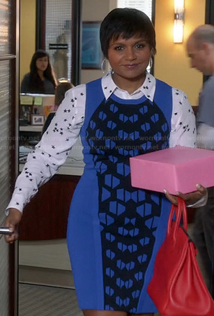 Mindy's blue geometric printed dress on The Mindy Project