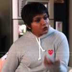 Mindy’s grey heart hoodie on The Mindy Project