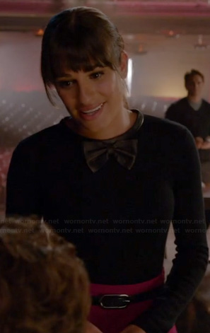 Rachel’s black leather bow sweater on Glee
