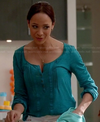 Rosie's teal henley top on Devious Maids