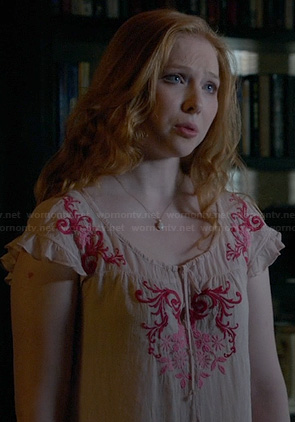 Alexis’s embroidred peasant top on Castle
